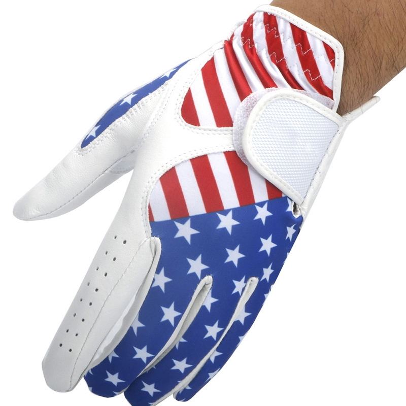 USA Flag Printing Design Custom Logo Cabretta Leather Golf Glove