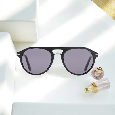 Nouvelles lunettes de soleil faites à la main en acétate de qualité de forme ronde noire de conception italienne